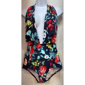 COCOSHIP Women's Retro Backless One-Piece Swimsuit Stretch Size M Multi Floral
